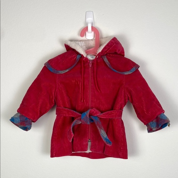 Winnie the Pooh Vintage Sears Collared Hooded Corduroy Baby Red Coat 12 Months - Picture 1 of 7